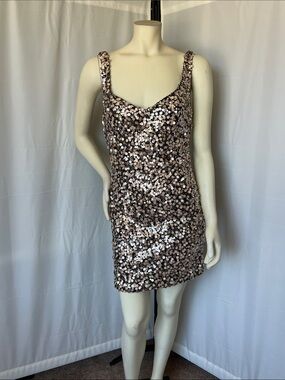Clarisse Brown and Rose Gold Sequin Cocktail Dress